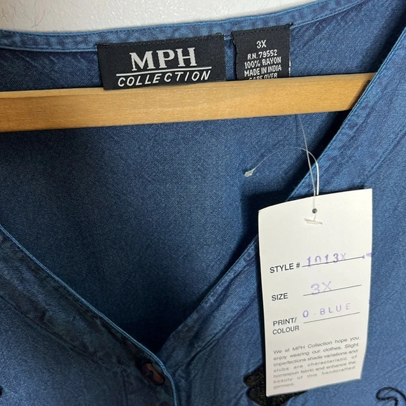 Chainstitch Embroidered Floral Art To Wear Artsy Rayon Button Down Blouse - Picture 6 of 10